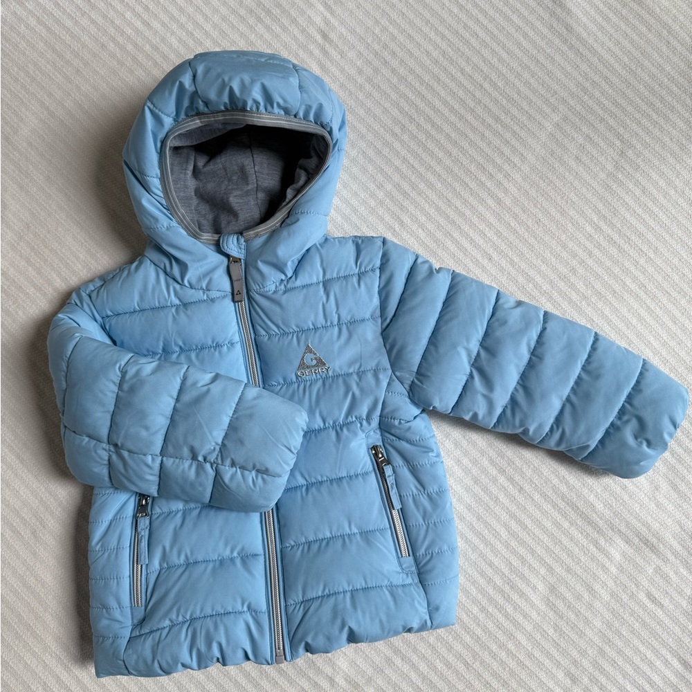 Gerry 2T infant puffer coat “Frost” blue with gray lining